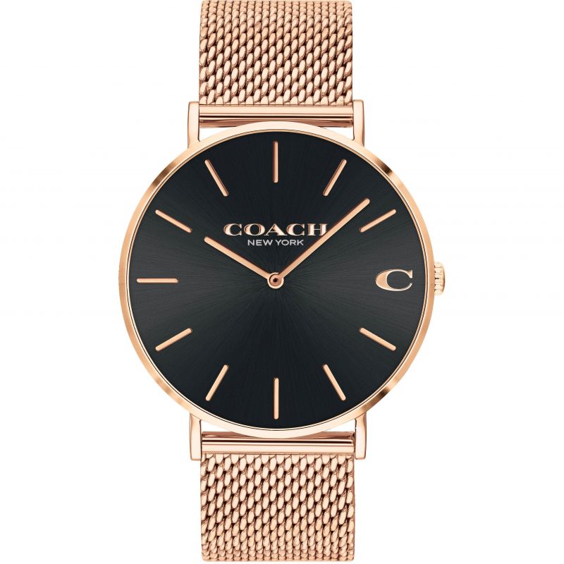 Coach Charles Black Dial Rose Gold Mesh Bracelet Watch for Men - 14602552 Buy Now By Coach