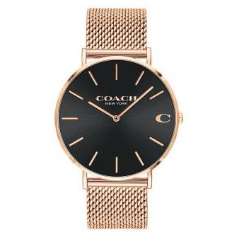 Coach Charles Black Dial Rose Gold Mesh Bracelet Watch for Men - 14602552 Buy Now By Coach