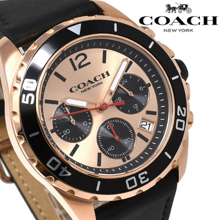 Coach Kent Chronograph Rose Gold Dial Black Leather Strap Watch for Men - 14602559 Buy Now By Coach