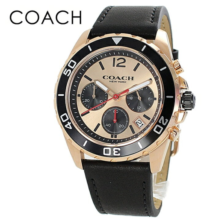 Coach Kent Chronograph Rose Gold Dial Black Leather Strap Watch for Men - 14602559 Buy Now By Coach