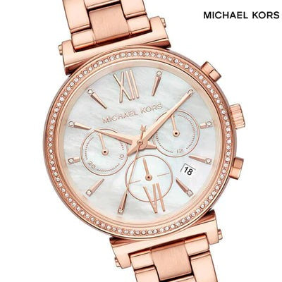 Michael Kors Sofie Chronograph Mother of Pearl White Dial Rose Gold Steel Strap Watch For Women - MK6576 Buy Now By Michael Kors