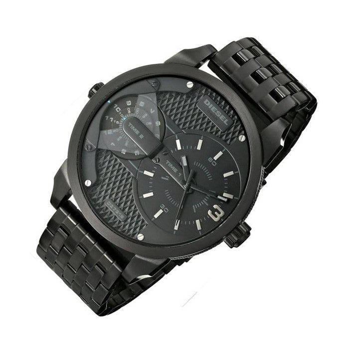Diesel Mini Daddy Dual Time Black Dial Black Stainless Steel Strap Watch For Men - DZ7316 Buy Now By Diesel