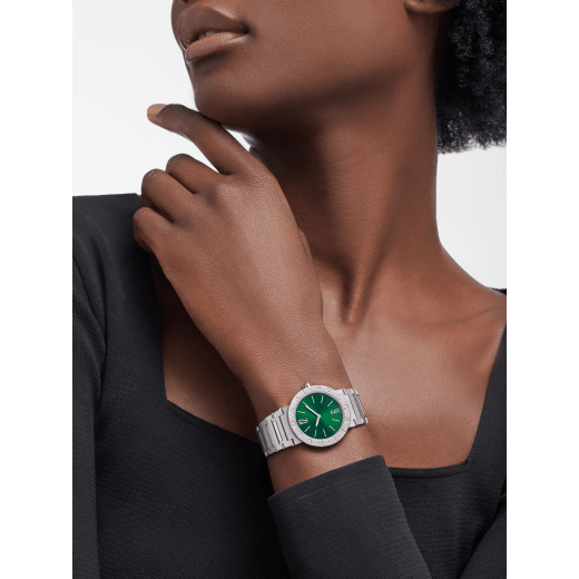 Bvlgari Bvlgari Bvlgari Lady Green Dial Silver Steel Strap Watch for Women - BVLGARI103693 Buy Now By Bvlgari