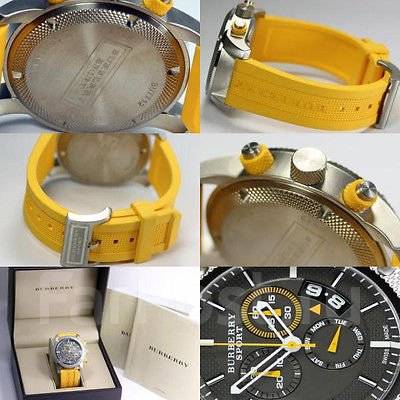 Burberry Sport Chronograph Grey Dial Yellow Rubber Strap Watch for Men - BU7712 Buy Now By Burberry