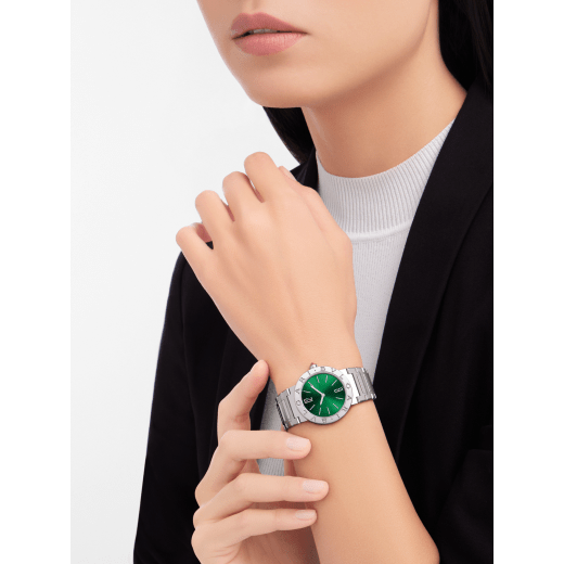 Bvlgari Bvlgari Bvlgari Lady Green Dial Silver Steel Strap Watch for Women - BVLGARI103693 Buy Now By Bvlgari