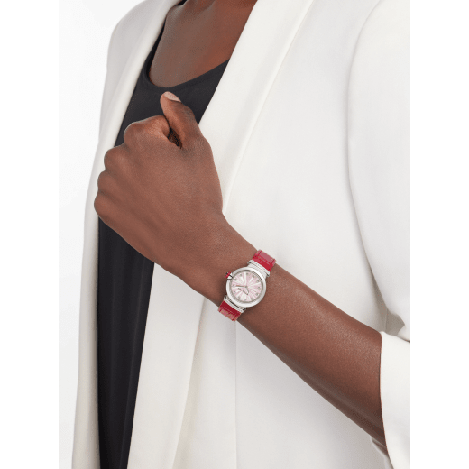 Bvlgari Lvcea Intarsio Diamonds Mother of Pearl Pink Dial Red Leather Strap Watch for Women - LVCEA103619 Buy Now By Bvlgari