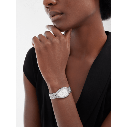 Bvlgari Serpenti Seduttori Diamonds Silver Dial Silver Steel Strap Watch for Women - SERPENTI103361 Buy Now By Bvlgari