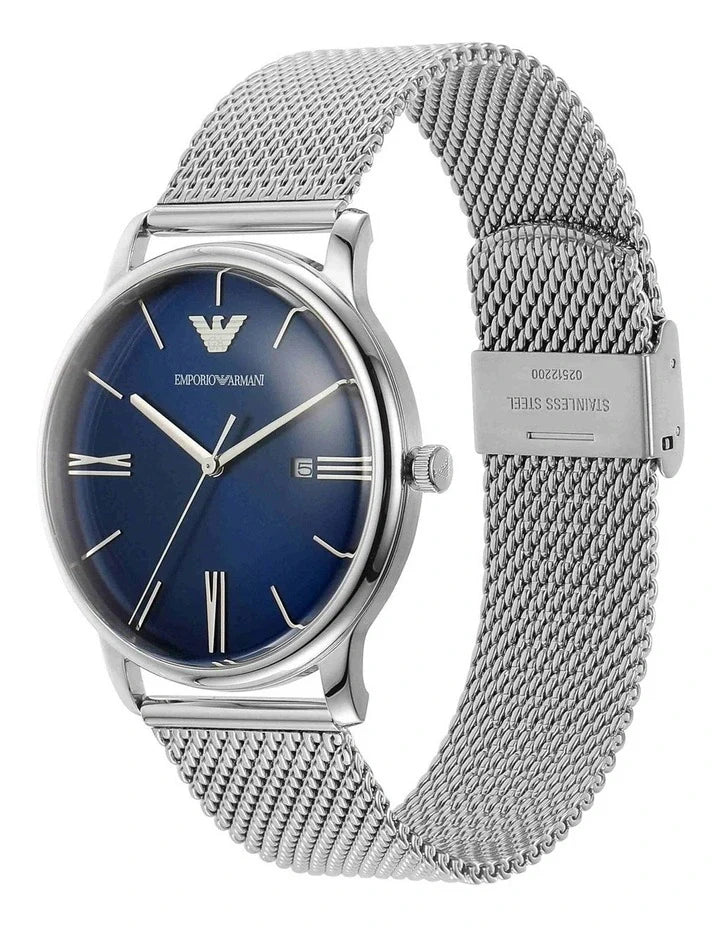 Emporio Armani Minimalist Quartz Blue Dial Silver Steel Strap Watch For Men - AR11571 Buy Now By Emporio Armani