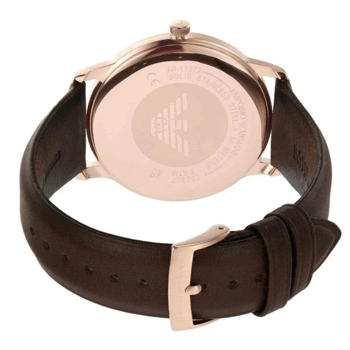 Emporio Armani Minimalist Quartz White Dial Brown Leather Strap Watch For Men - AR11572 Buy Now By Emporio Armani