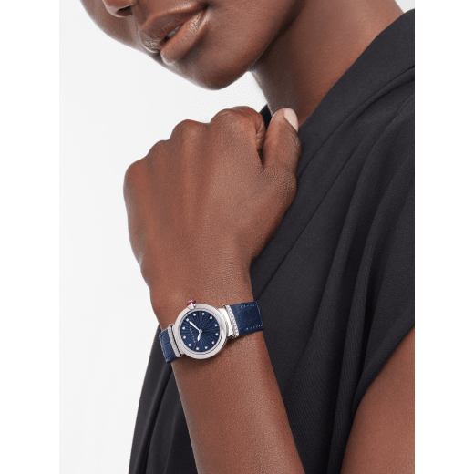 Bvlgari Lvcea Intarsio Aventurine Diamonds Blue Dial Blue Leather Strap Watch for Women - LVCEA103617 Buy Now By Bvlgari