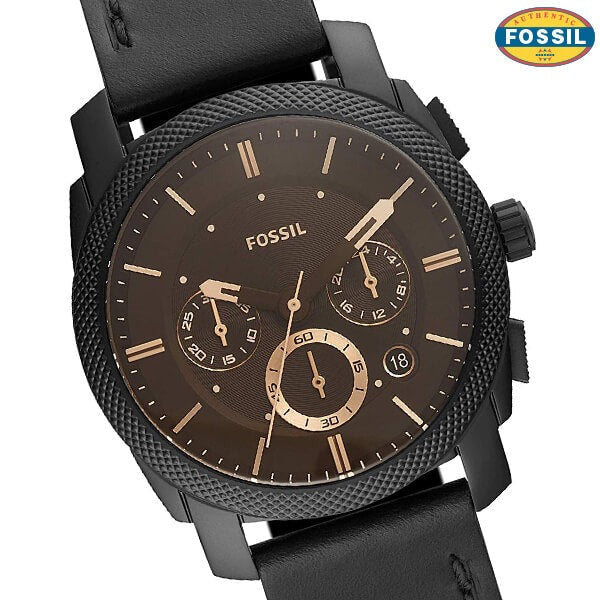 Fossil Machine Chronograph Black Dial Black Leather Strap Watch for Men - FS5586 Buy Now By Fossil