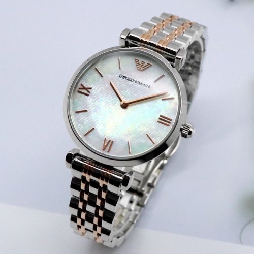 Emporio Armani Gianni T-Bar Mother of Pearl Dial Two Tone Steel Strap Watch For Women - AR1987 Buy Now By Emporio Armani