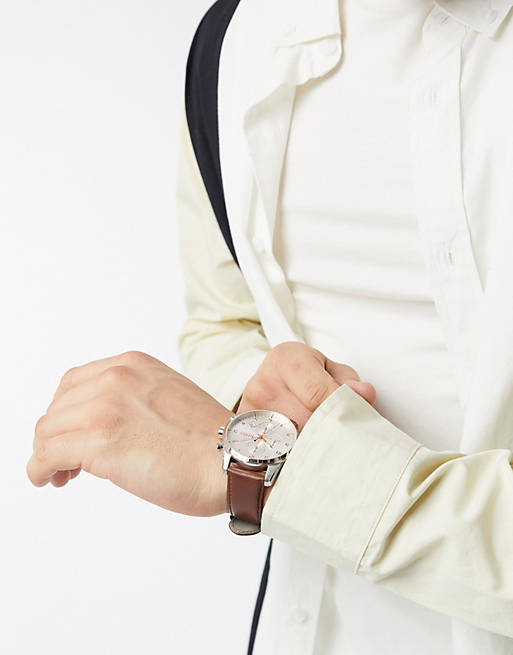 Hugo Boss Skymaster White Dial Brown Leather Strap Watch for Men - 1513786 Buy Now By Hugo Boss