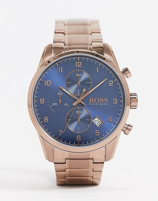Hugo Boss Skymaster Blue Dial Brown Steel Strap Watch for Men - 1513788 Buy Now By Hugo Boss