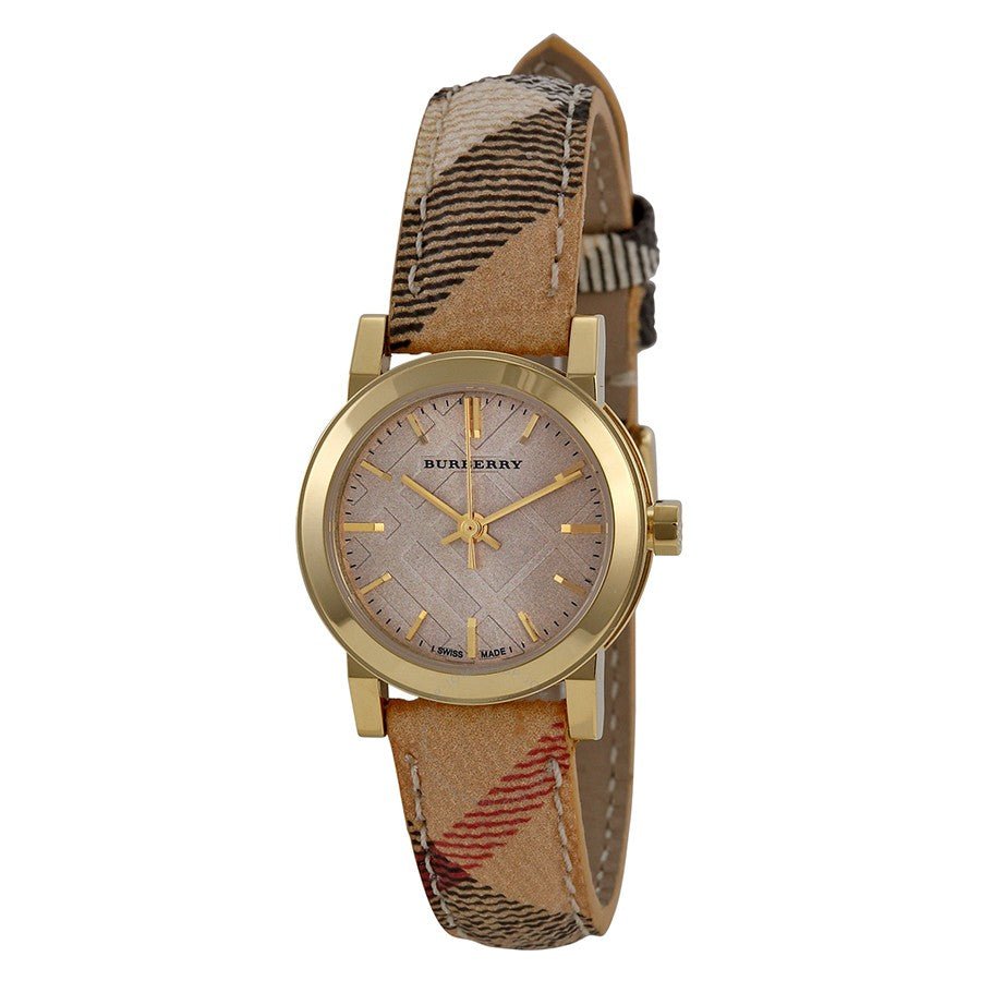 Burberry The City Gold Dial Haymarket Brown Leather Strap Watch for Women - BU9219 Buy Now By Burberry
