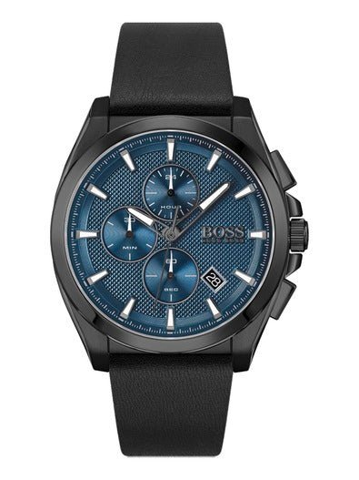 Hugo Boss Grandmaster Blue Dial Black Leather Strap Watch for Men - 1513883 Buy Now By Hugo Boss