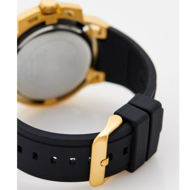Guess Matrix Multifunction Gold Dial Black Rubber Strap Watch For Men - GW0423G2 Buy Now By Guess