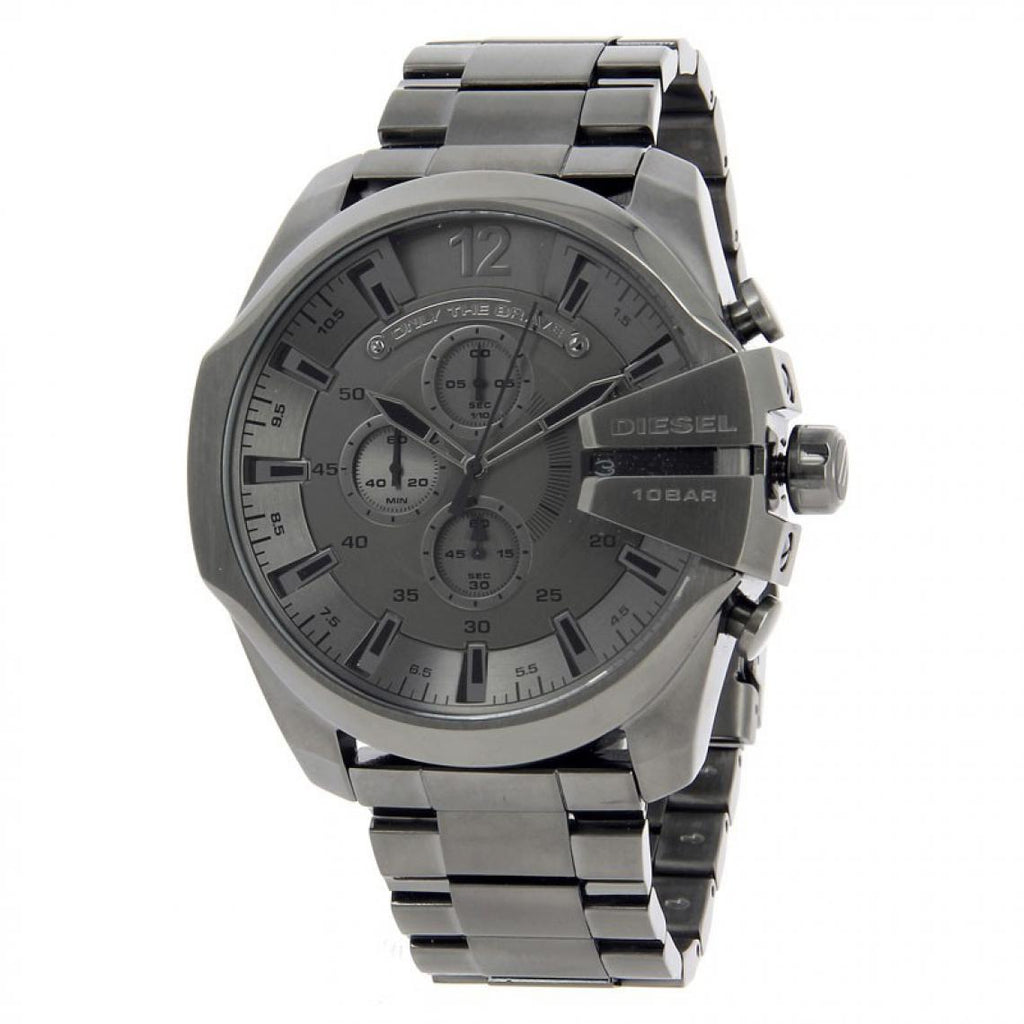 Diesel Mega Chief Chronograph Grey Dial Grey Steel Strap Watch for Men - DZ4282 Buy Now By Diesel