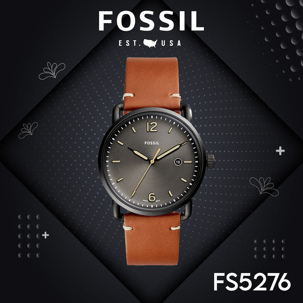 Fossil Commuter Three Hand Date Black Dial Brown Leather Strap Watch for Men - FS5276 Buy Now By Fossil