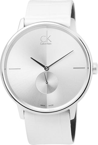 Calvin Klein Accent Silver Dial White Leather Strap Watch for Women - K2Y211K6 Buy Now By Calvin Klein