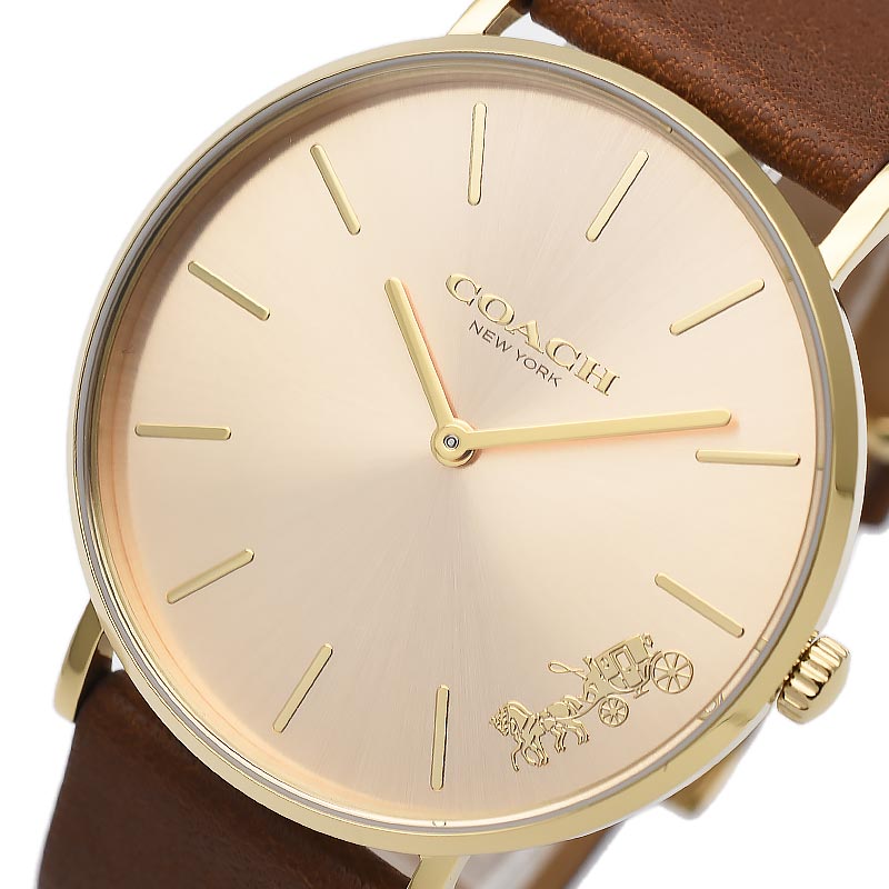 Coach Perry Analog Gold Dial Brown Leather Strap Watch for Women - 14503331-C Buy Now By Coach