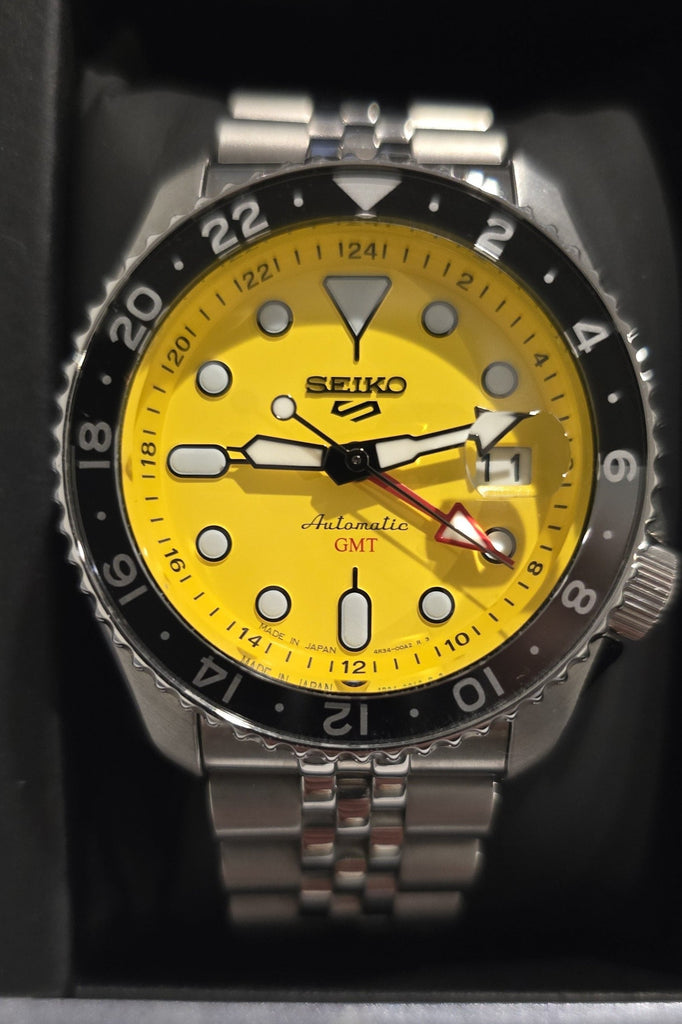 Seiko 5 Sport SKX GMT US Special Creation Automatic Yellow Dial Silver Steel Strap Watch for Men - SSK017K1 Buy Now By Seiko