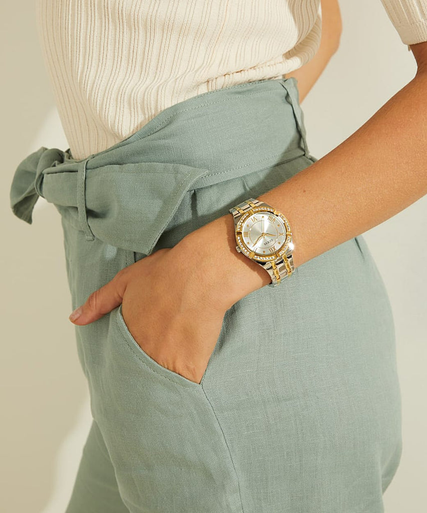 Guess Cosmo Diamonds Silver Dial Two Tone Steel Strap Watch for Women - GW0033L4 Buy Now By Guess