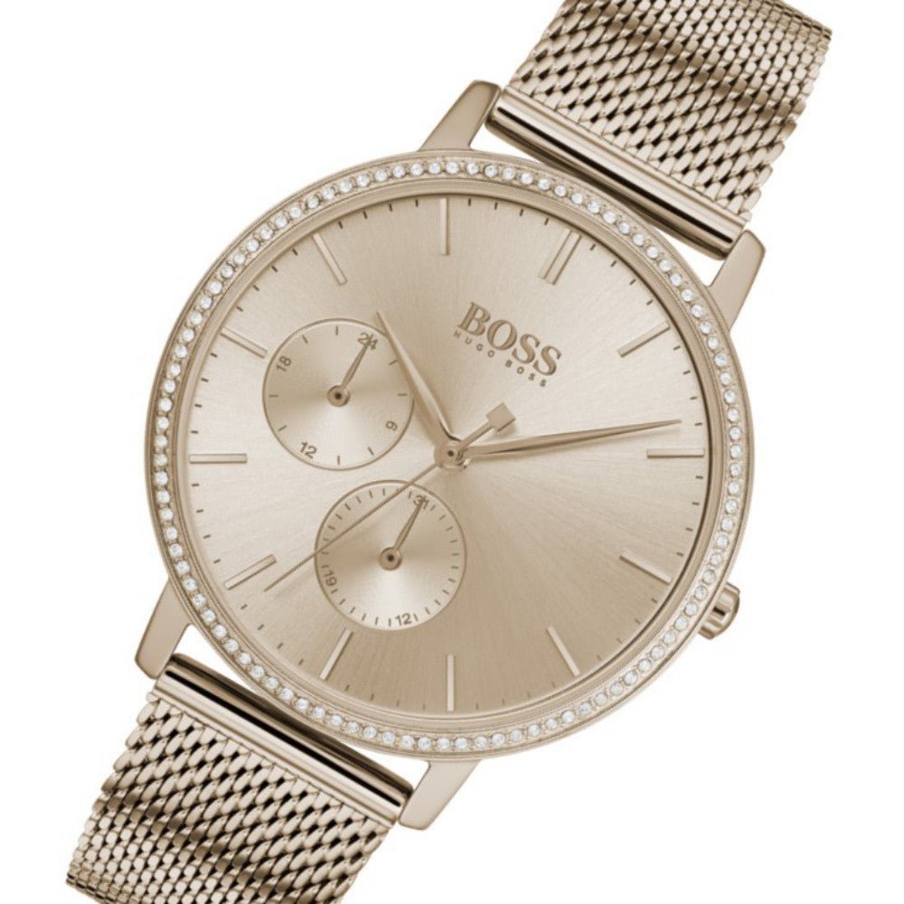 Hugo Boss Infinity Carnation Gold Dial Gold Mesh Bracelet Watch for Women - 1502519 Buy Now By Hugo Boss