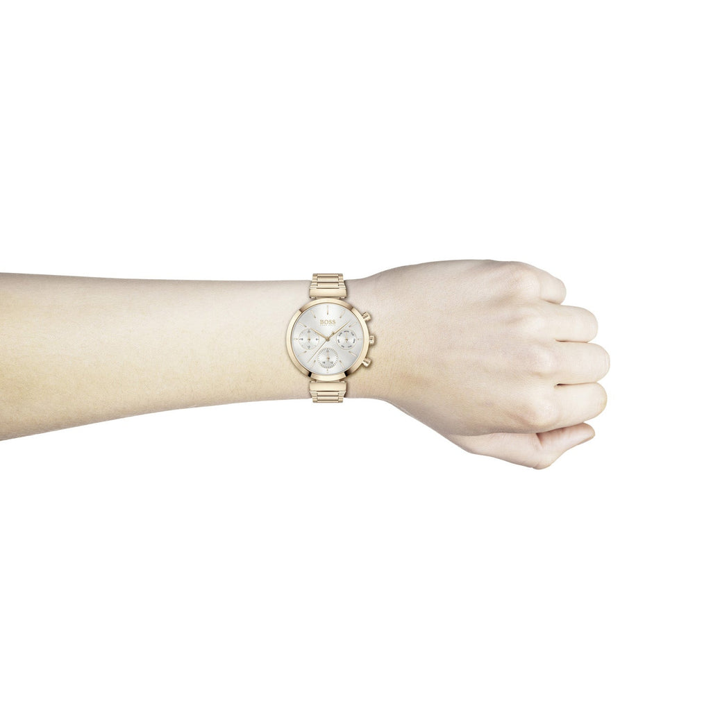 Hugo Boss Flawless Quartz White Dial Gold Steel Strap Watch for Women -1502531 Buy Now By Hugo Boss