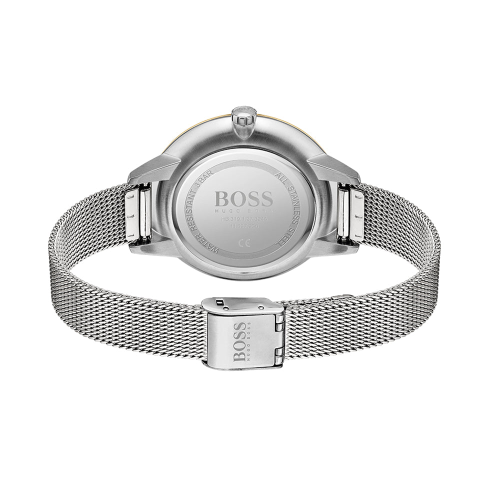 Hugo Boss Symphony Gold Dial Silver Mesh Bracelet Watch for Women - 1502600 Buy Now By Hugo Boss