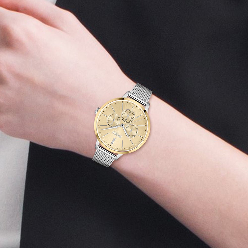 Hugo Boss Symphony Gold Dial Silver Mesh Bracelet Watch for Women - 1502600 Buy Now By Hugo Boss
