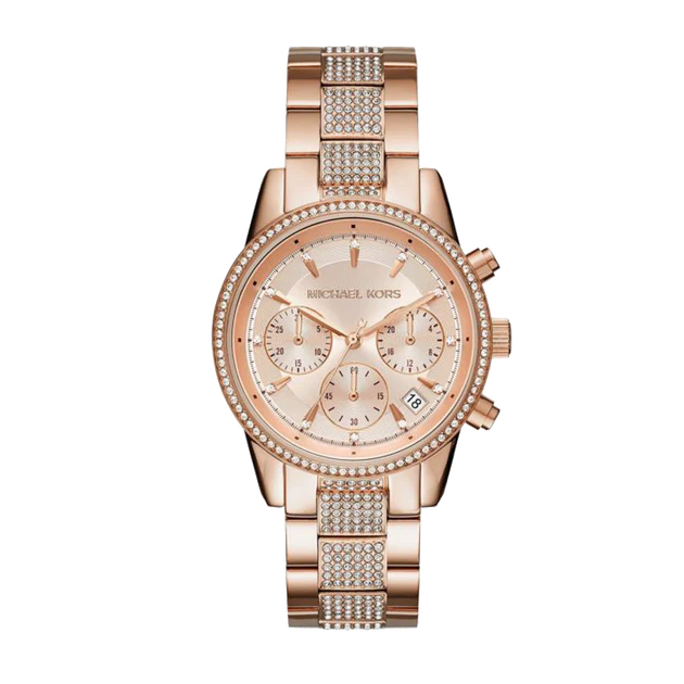 Michael Kors Ritz Chronograph Rose Gold Dial Rose Gold Steel Strap Watch For Women - MK6485 Buy Now By Michael Kors