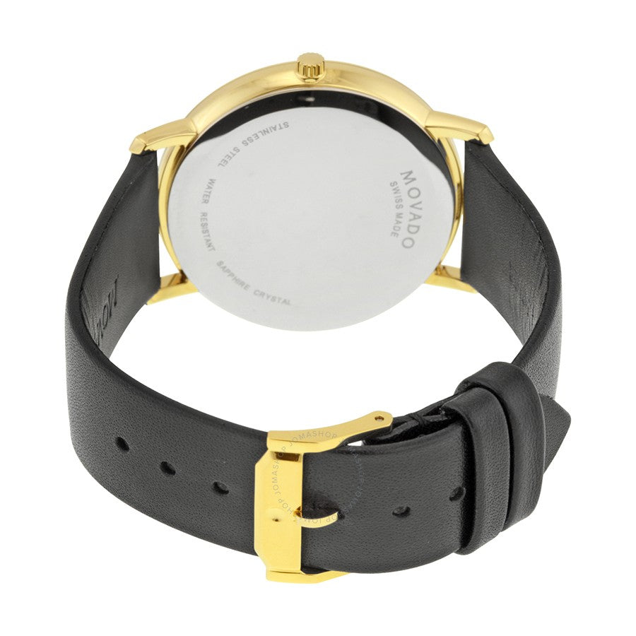 Movado Sapphire Gold Dial Black Leather Strap Watch For Men - 606883 Buy Now By Movado