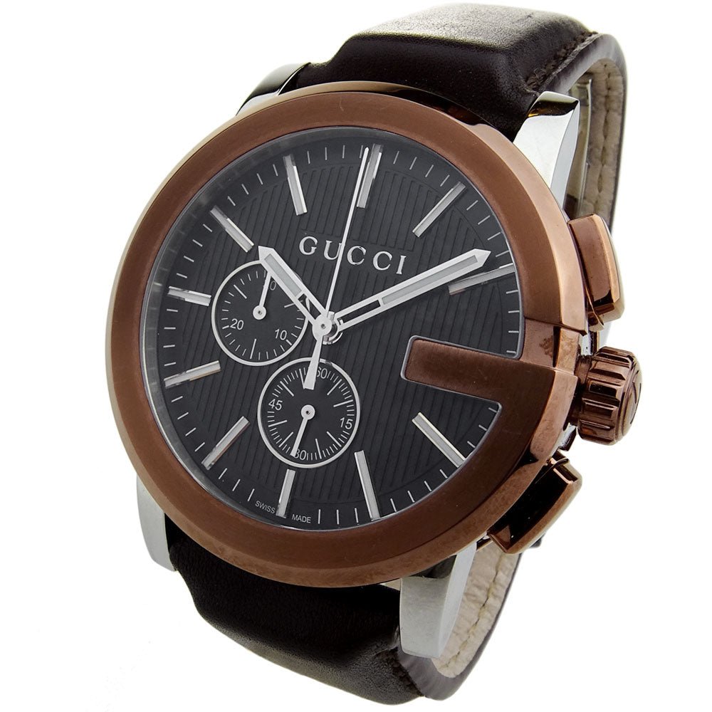 Gucci G Chrono Black Dial Brown Leather Strap Watch For Men - YA101202 Buy Now By Gucci