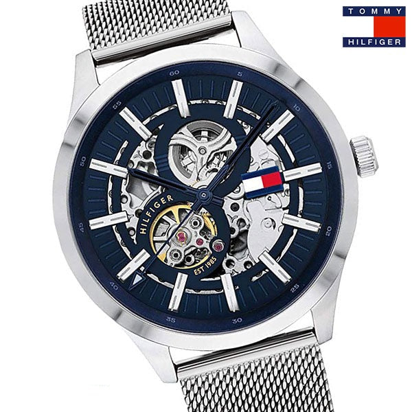 Tommy Hilfiger Spencer Skeleton Black Dial Silver Mesh Bracelet Watch for Men - 1791643 Buy Now By Tommy Hilfiger