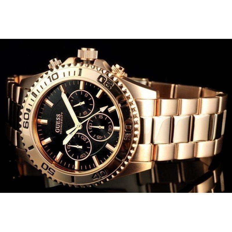 Guess Chaser Chronograph Black Dial Rose Gold Steel Strap Watch for Men - W0170G3 Buy Now By Guess