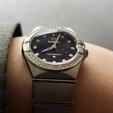 Omega Constellation Manhattan Quartz Diamonds Blue Dial Silver Steel Strap Watch for Women - 131.15.25.60.53.001 Buy Now By Omega