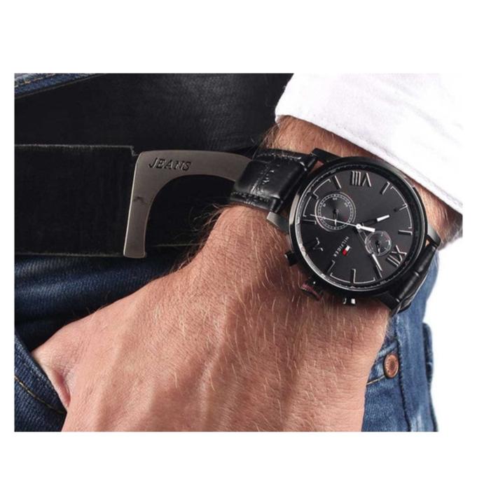 Tommy Hilfiger Aden Chronograph Black Dial Black Leather Strap Watch for Men - 1791310 Buy Now By Tommy Hilfiger
