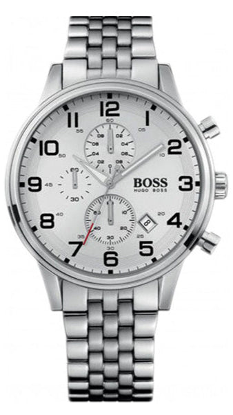 Hugo Boss Aeroliner Chronograph White Dial Silver Steel Strap Watch For Men - 1512445 Buy Now By Hugo Boss