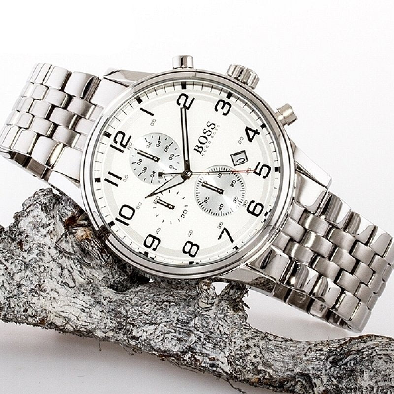 Hugo Boss Aeroliner Chronograph Quartz White Dial Silver Steel Strap Watch For Men - HB1512445 Buy Now By Hugo Boss