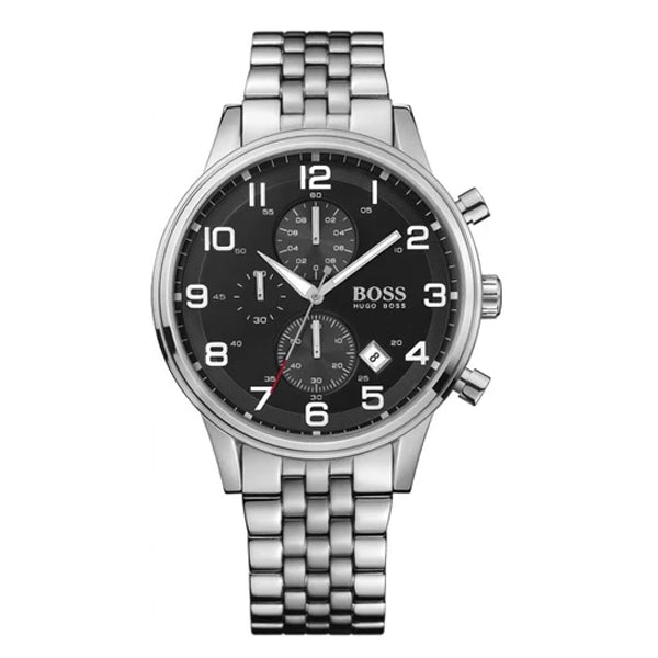 Hugo Boss Aeroliner Chronograph Black Dial Silver Steel Strap Watch For Men - 1512446 Buy Now By Hugo Boss