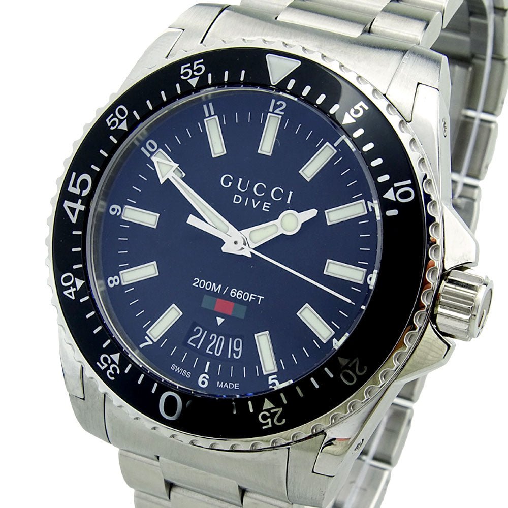 Gucci Dive Quartz Black Dial Silver Steel Strap Watch For Men - YA136301 Buy Now By Gucci