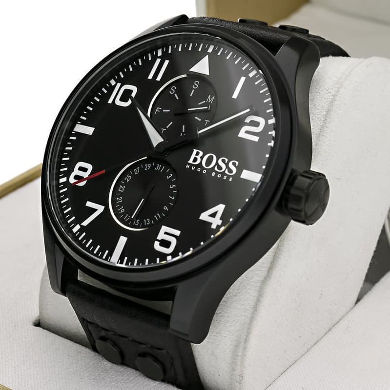 Hugo Boss Aeroliner Black Dial Black Leather Strap Watch For Men - 1513083 Buy Now By Hugo Boss