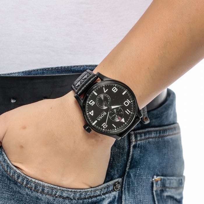 Hugo Boss Aeroliner Black Dial Black Leather Strap Watch For Men - 1513083 Buy Now By Hugo Boss