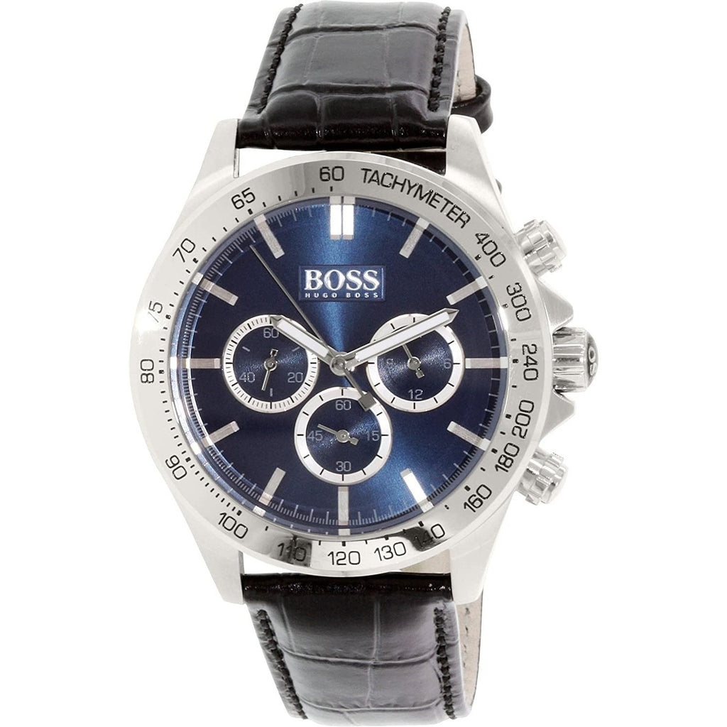 Hugo Boss Ikon Blue Dial Black Leather Strap Watch for Men - 1513176 Buy Now By Hugo Boss