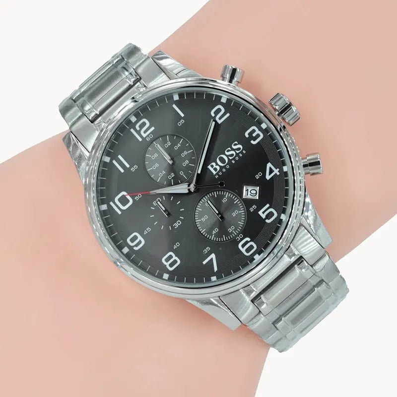 Hugo Boss Aeroliner Black Dial Silver Steel Strap Watch for Men - 1513181 Buy Now By Hugo Boss