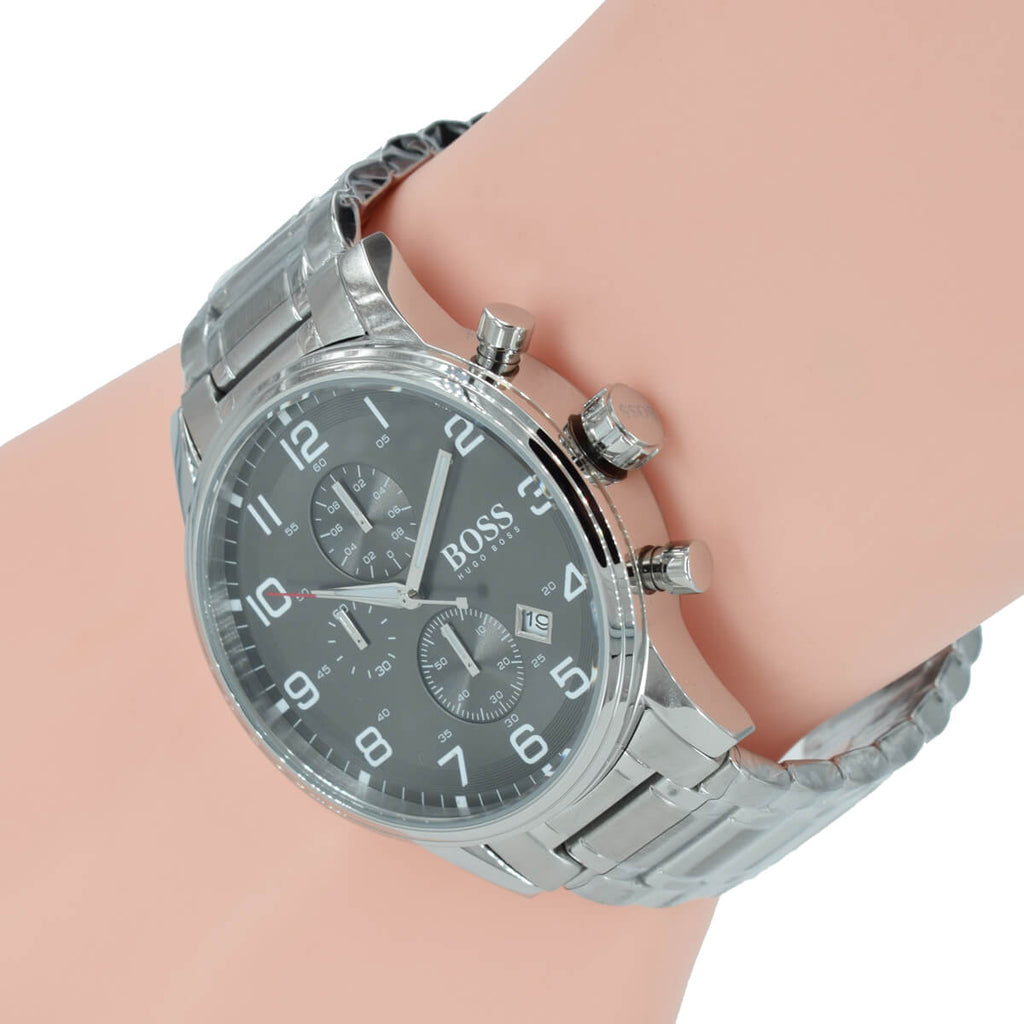 Hugo Boss Aeroliner Black Dial Silver Steel Strap Watch for Men - 1513181 Buy Now By Hugo Boss