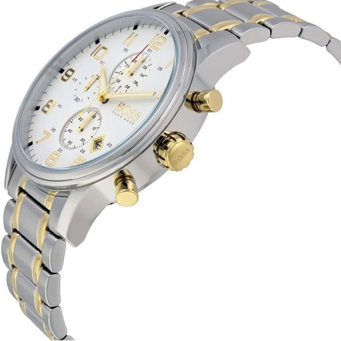 Hugo Boss Areoliner Chronograph White Dial Two Tone Steel Strap Watch for Men - 1513236 Buy Now By Hugo Boss