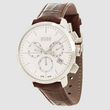 Hugo Boss Slim Chronograph White Dial Brown Leather Strap Watch For Men - 1513263 Buy Now By Hugo Boss