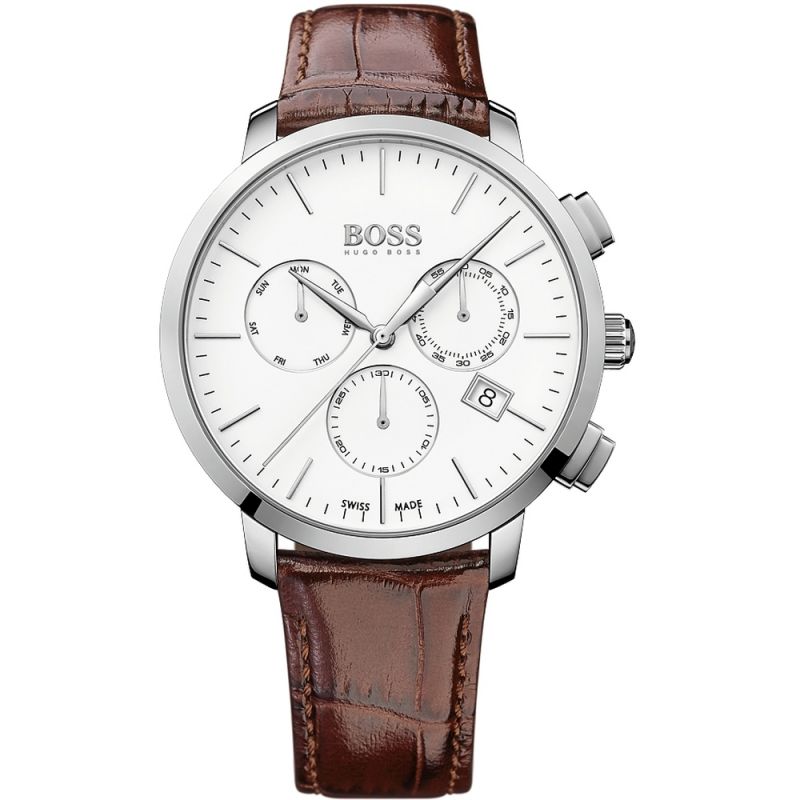 Hugo Boss Slim Chronograph White Dial Brown Leather Strap Watch For Men - 1513263 Buy Now By Hugo Boss